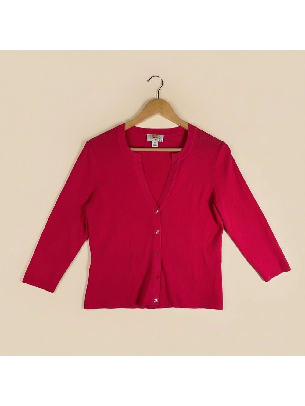 Talbots Women's Petite Small Bright Pink Button Front Preppy Cardigan Sweater